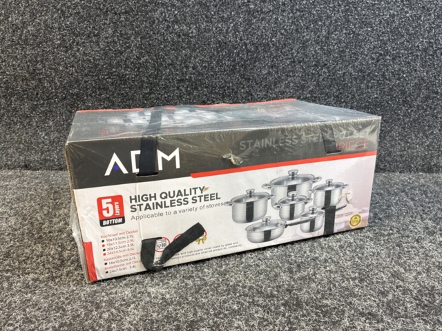 1466024-1 Stainless steel frying pan and cookware set with lid – 12 pieces