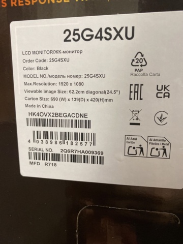 1479161-3 Gaming monitor AOC 25" 25G4SXU