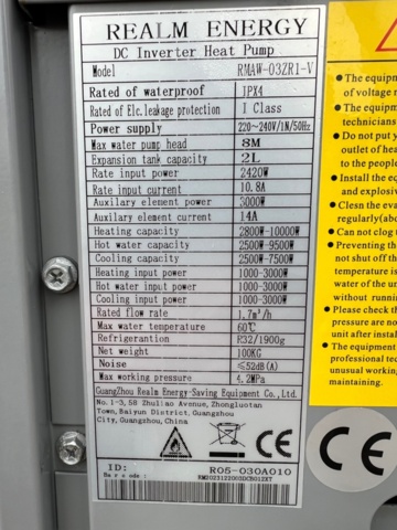 1482751-6 Luft/vatten-värmepump – RMRB RMAW-03ZR1-V, monoblock med WiFi och tillbehör