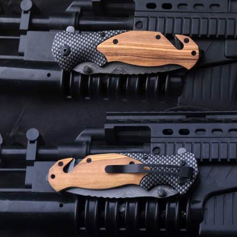 1482763-3 3 pcs Folding knives carbon fiber patterned with wooden handle - Free shipping