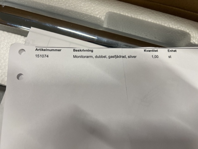 1483091-4 Monitor arm Double, gas spring, silver