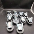 1483181-1 Castors, 10 pcs – grey rubber wheels, swivel, flat mount