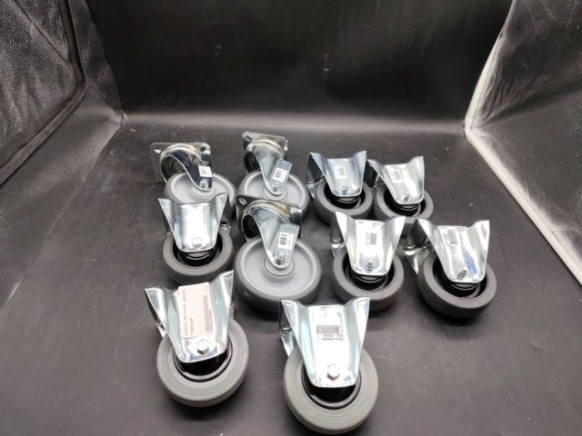 1483181-1 Castors, 10 pcs – grey rubber wheels, swivel, flat mount