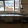 1486664-1 Stainless steel bench with sink and base cabinet