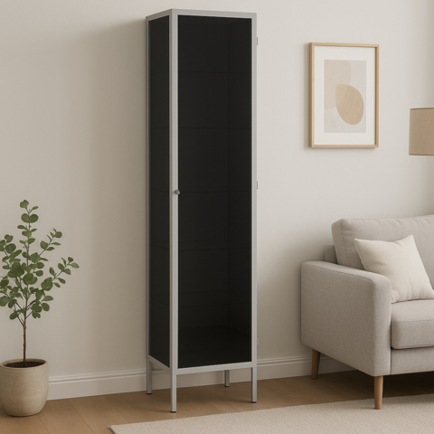 1486781-1 Revel white display cabinet 200x40 cm - Tinted glass