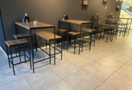 1368670 Café/restaurant furniture - 4 tables, 4 benches, 8 stools and 4 wall decorations