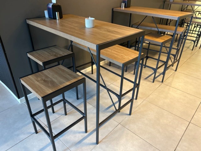 1368670-2 Café/restaurant furniture - 4 tables, 4 benches, 8 stools and 4 wall decorations