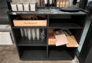 1424112 Collection of various porcelain, cutlery, water glasses and two side tables