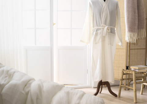 Bathrobe Bamburino bamboo fabric natural white, size S/M