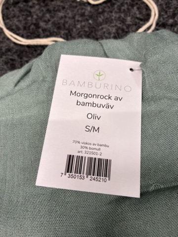 1488149-4 Morgonrock Bamburino bambuväv oliv, strl S/M