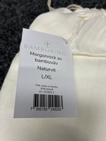 1488176-4 Morgonrock Bamburino bambuväv naturvit, strl L/XL
