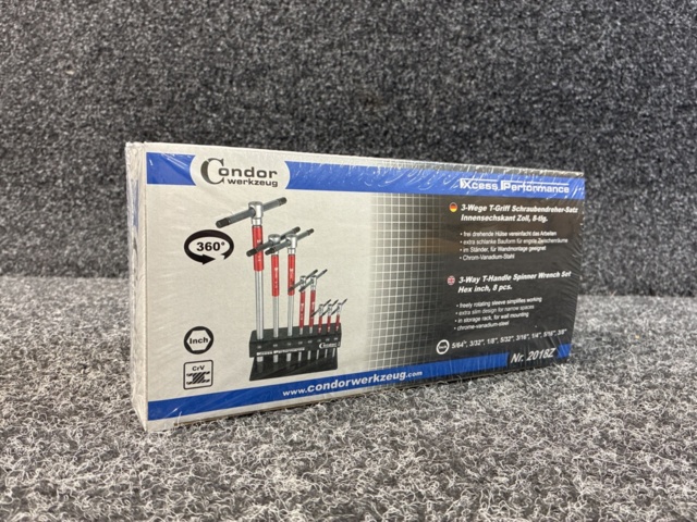 1488905-1 3-Way T-Handle Wrench Set, 8 Pieces, 6-Point 5/64"-3/8"