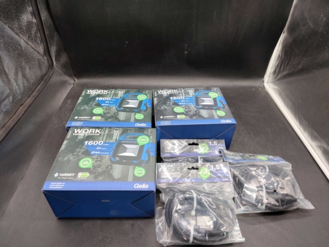 1487386-1 Work lights, 3 pcs - Gelia TARGET T20SB, LED 20 W, 1600 lm, IP44, battery powered, jump leads