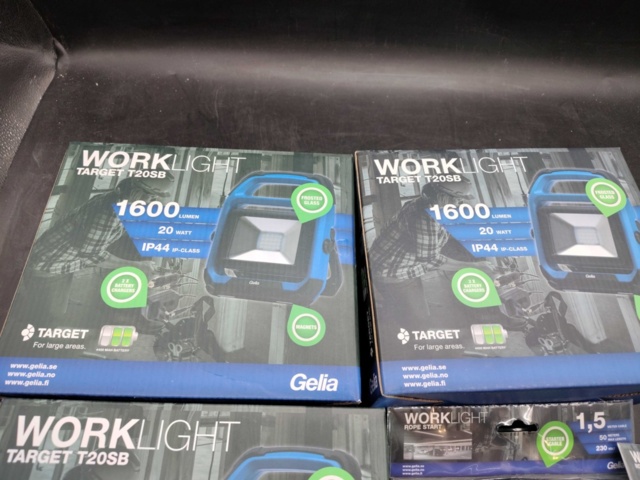 1487386-2 Work lights, 3 pcs - Gelia TARGET T20SB, LED 20 W, 1600 lm, IP44, battery powered, jump leads