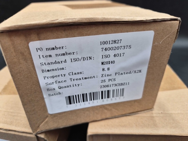 1490967-3 Hexagon head screw, 100 pcs - ISO 4017 M20x40, 8.8, zinc plated