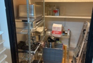 1384755 Collection of kitchen equipment, sheet metal shelves and stainless steel workbench