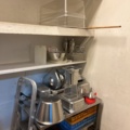 1384755-2 Collection of kitchen equipment, sheet metal shelves and stainless steel workbench