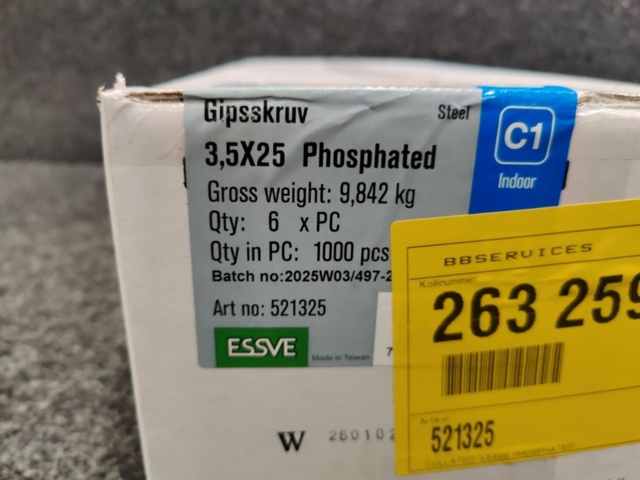 1489552-3 Approximately 6000 pieces of banded drywall screws 3.5x25mm, Essve