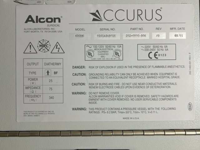 1404508-14 Fakoemulsifieringssystem med tillbehör – Alcon Accurus 600DS / Infiniti Vision System