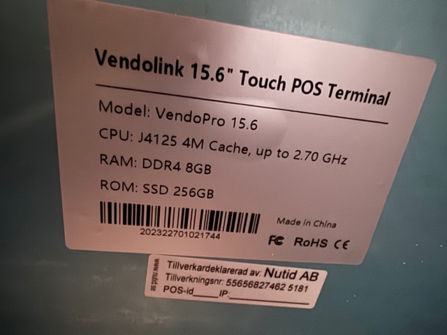 1405552-3 Kassasystem / POS-paket – Vendolink 15,6” Touch