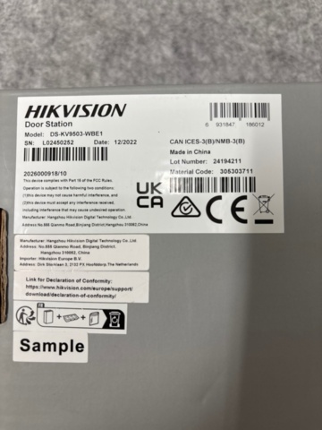 1482186-3 Surveillance and access control equipment - Hikvision