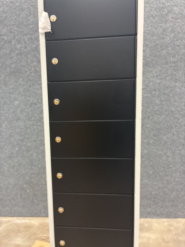 1492990-11 Charging cabinet RECOVER with 10 compartments 1800x400x500 mm, gray with black doors