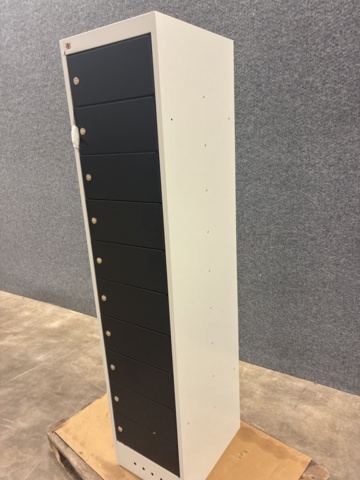 1492990-13 Charging cabinet RECOVER with 10 compartments 1800x400x500 mm, gray with black doors