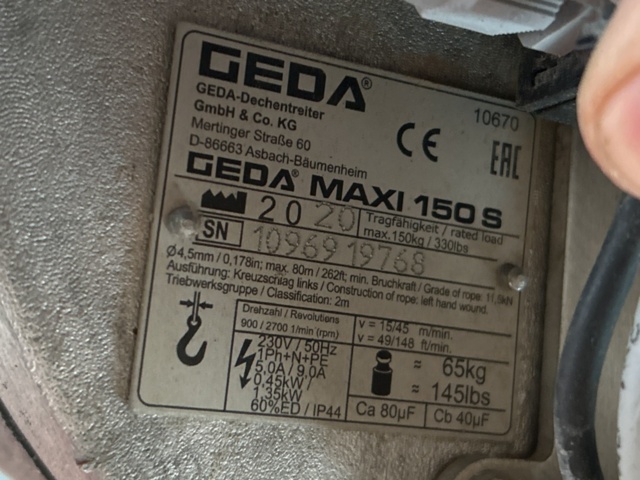 1455023-11 Material hoist with wire rope and control - Geda Maxi 150 S -2020