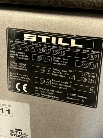 1494152-3 Electric counterbalanced forklift Still RX 20-20