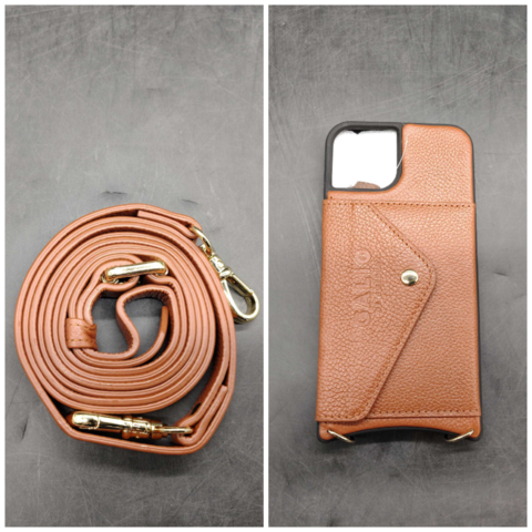1461344-1 Mobilskal + tillbehör, 50  st, Galio – iPhone 13, brunt läder, kortfack, axelrem