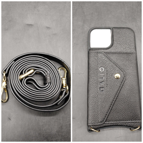 1461342-1 Mobilskal + tillbehör, 50  st, Galio – iPhone 13, svart läder, kortfack, axelrem