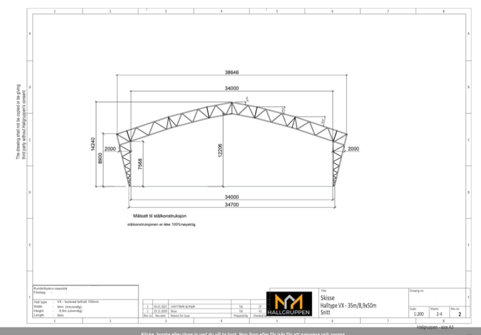 1411422-4 Insulated tent hall of 1750m2 with FTX unit – Hallgruppen VX 35/8.9x50 – 2021