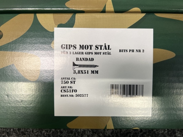 1498948-3 Ca 7500 st Gipsskruv mot stål bandad Grabber 3.8x51mm