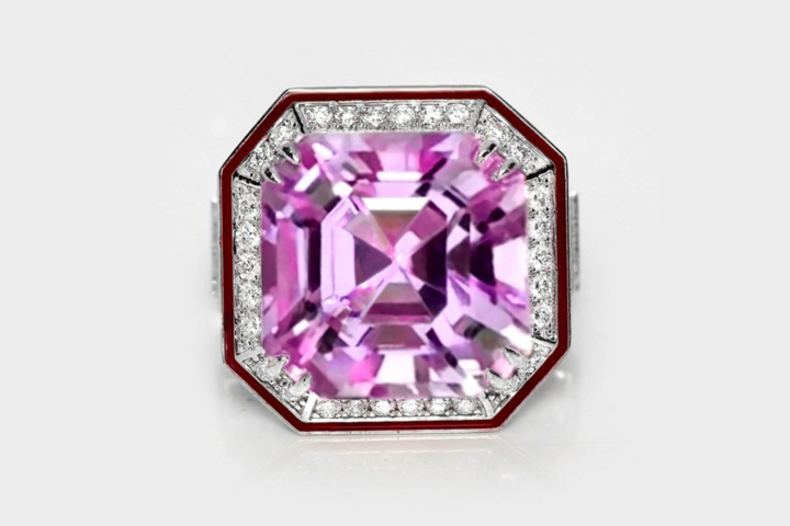 1500930-1 Ring 14K White Gold with Kunzite and Diamonds IGI certificate