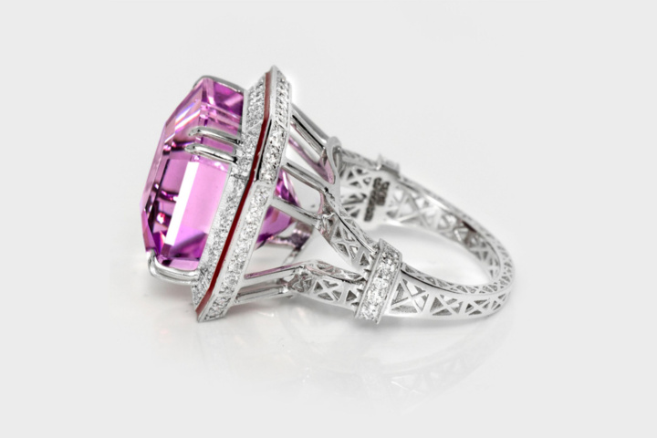 1500930-3 Ring 14K White Gold with Kunzite and Diamonds IGI certificate