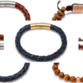 1502450-1 Armband 5 st - flätade läderarmband 6 mm, dubbelpärlarmband 6 mm, pärlarmband 8 mm