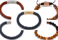1502450 Armband 5 st - flätade läderarmband 6 mm, dubbelpärlarmband 6 mm, pärlarmband 8 mm