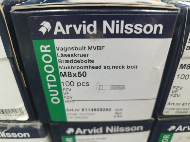 1507906-3 Vagnsbult 8 st lådor - Arvid Nilsson, M8x50, varmförzinkad