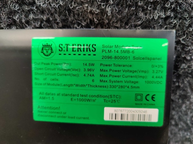 1509482-6 456 st Solcellspaneler S:T Eriks PLM-14.5MB-6 14,5W