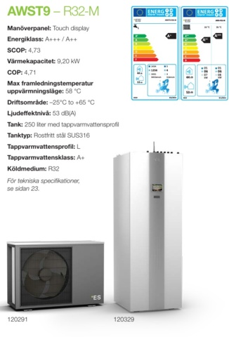1510932-5 9 kW luft/vatten värmepump Energy Save 250L varmvattentank. K2.61