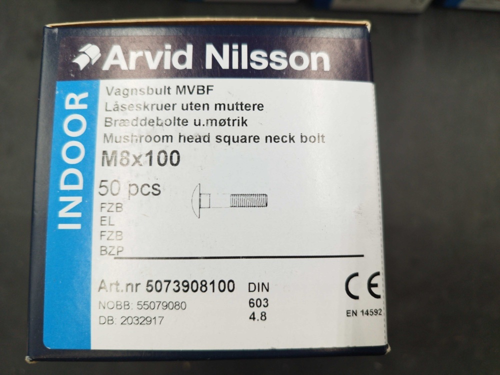 1511650-2 Carriage bolt, 400 pcs - Arvid Nilsson, M8x100