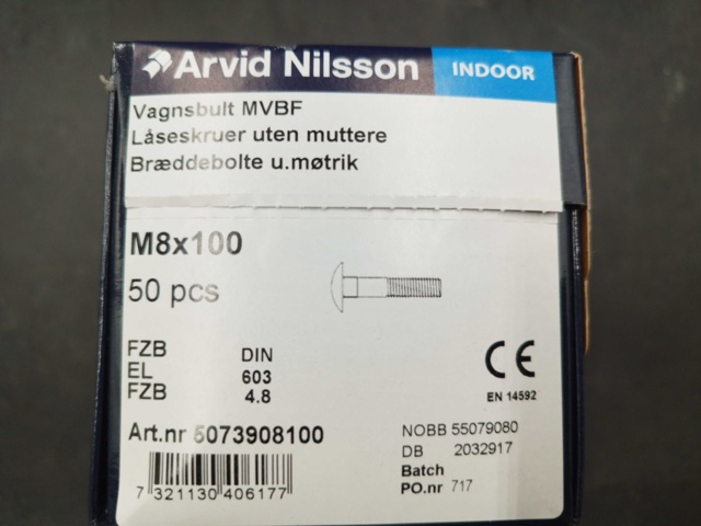 1511695-3 Vagnsbult - 400 st, Arvid Nilsson, M8x100, DIN 603