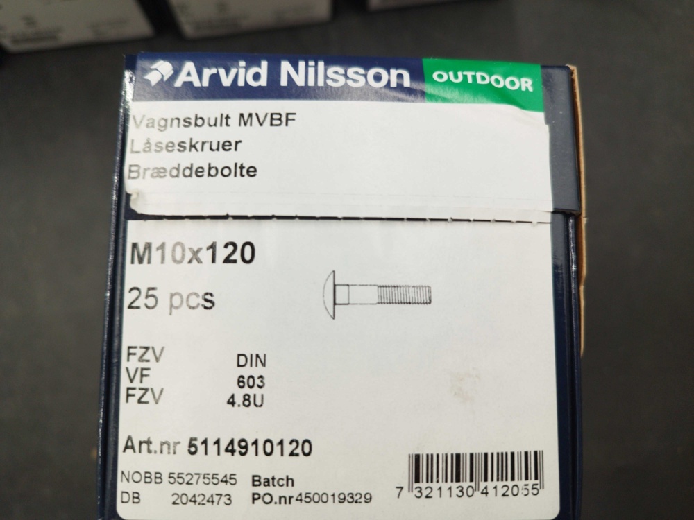 1511704-2 Vagnsbult - 200 st, Arvid Nilsson, M10x120, FZV