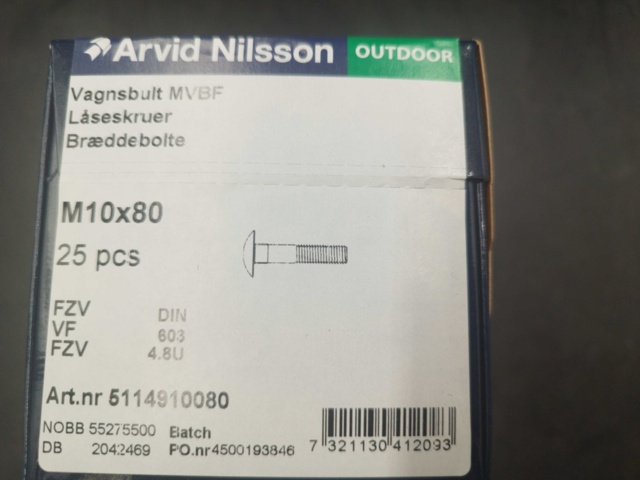 1511709-2 Vagnsbultar - 200 st, Arvid Nilsson, M10x80