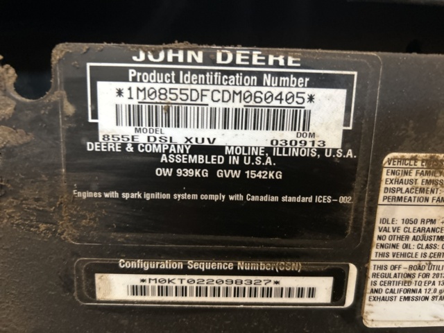 1503950-46 John Deere Gator XUV 855D -2013