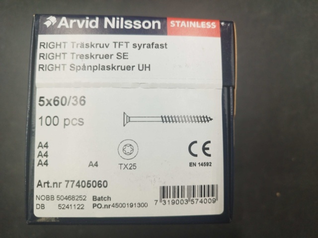 1511714-2 Träskruv - 600 st, Arvid Nilsson, A4 syrafast, 5x60/36
