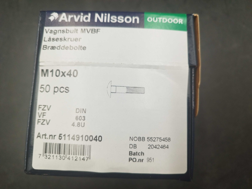 1511718-2 Carriage bolt - 400 pcs, Arvid Nilsson, M10x40