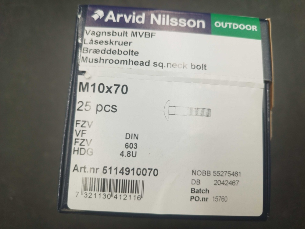 1511721-2 Carriage bolt - 200 pcs, Arvid Nilsson, M10x70