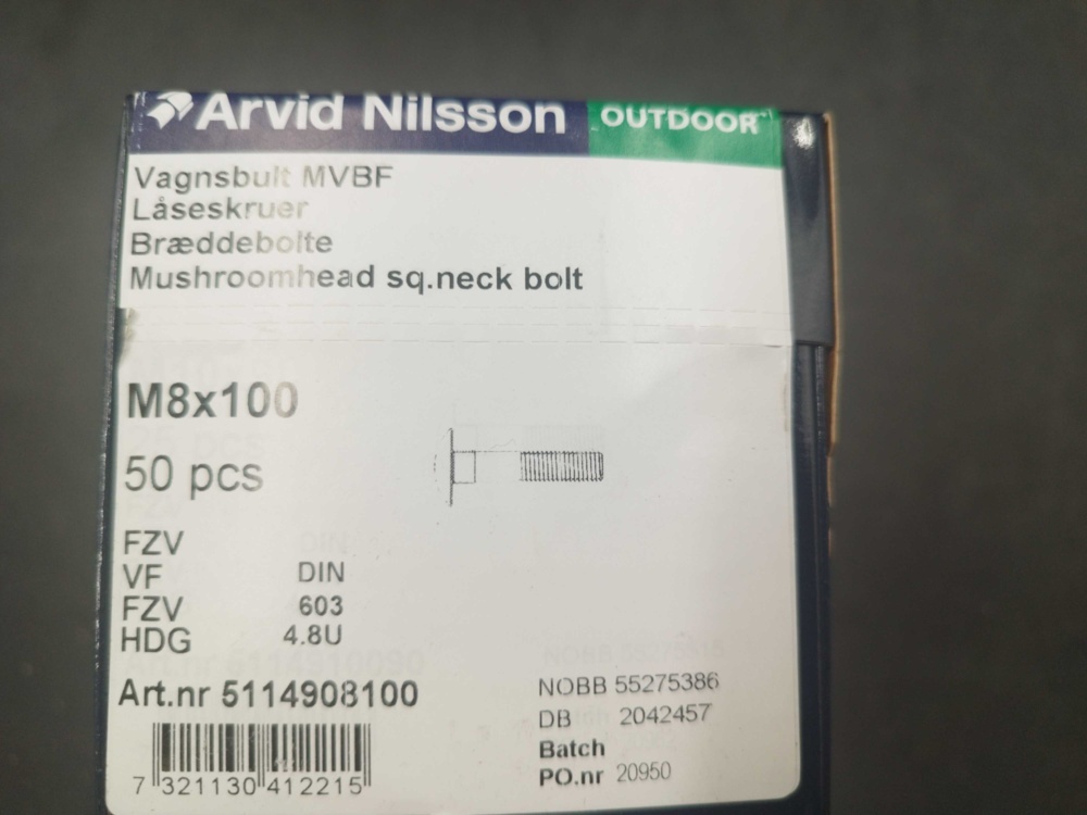 1511722-2 Vagnsbult - 300 st, Arvid Nilsson, M8x100
