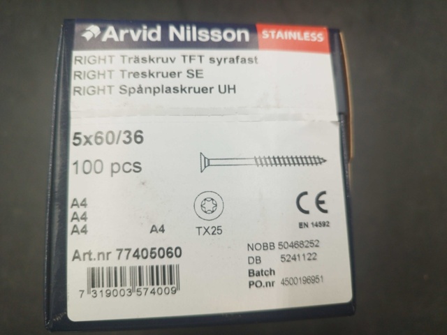1511724-2 Träskruv - 1200 st, Arvid Nilsson, 5x60/36, syrafast A4